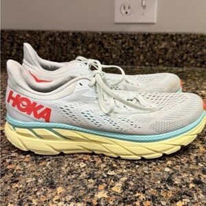 Hoka Women's Running Shoes - White and Yellow Clifton 7 size 11
